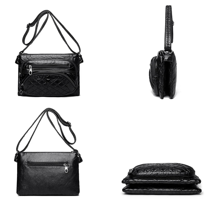 Vintage Soft Leather Shoulder Bags Women's Spacious Handbag Casual Messenger Bag