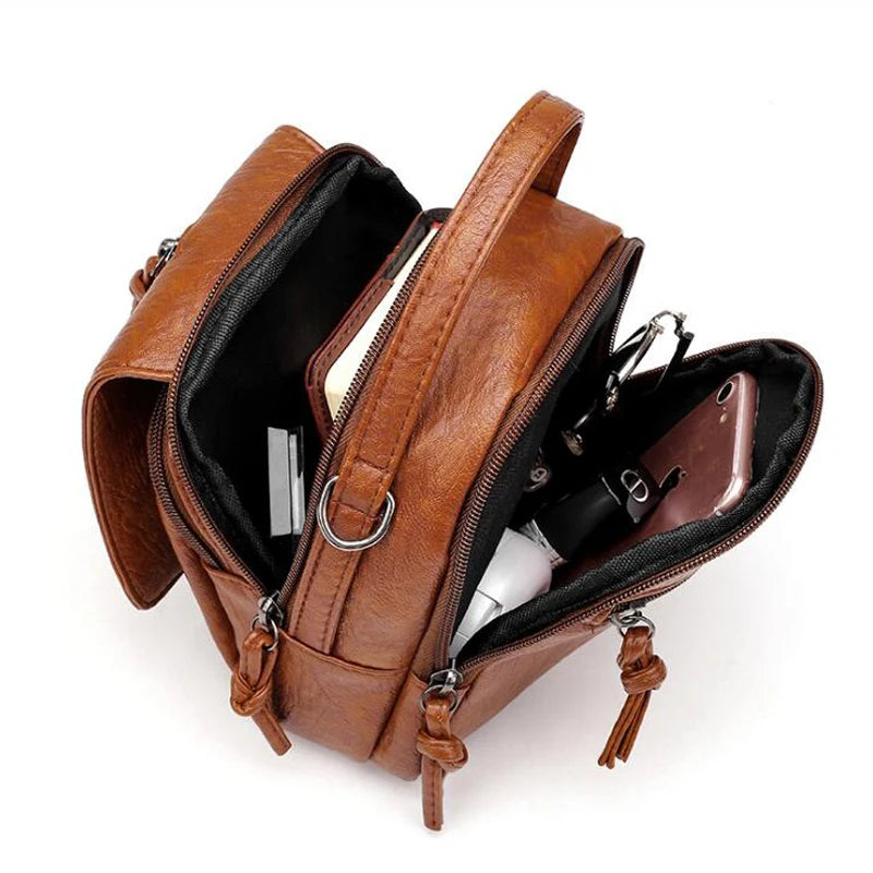 Vintage Soft Leather Shoulder Bags for Women Large Capacity Female Handbag