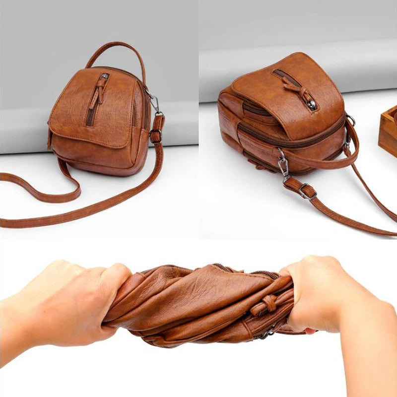 Vintage Soft Leather Shoulder Bags for Women Large Capacity Female Handbag