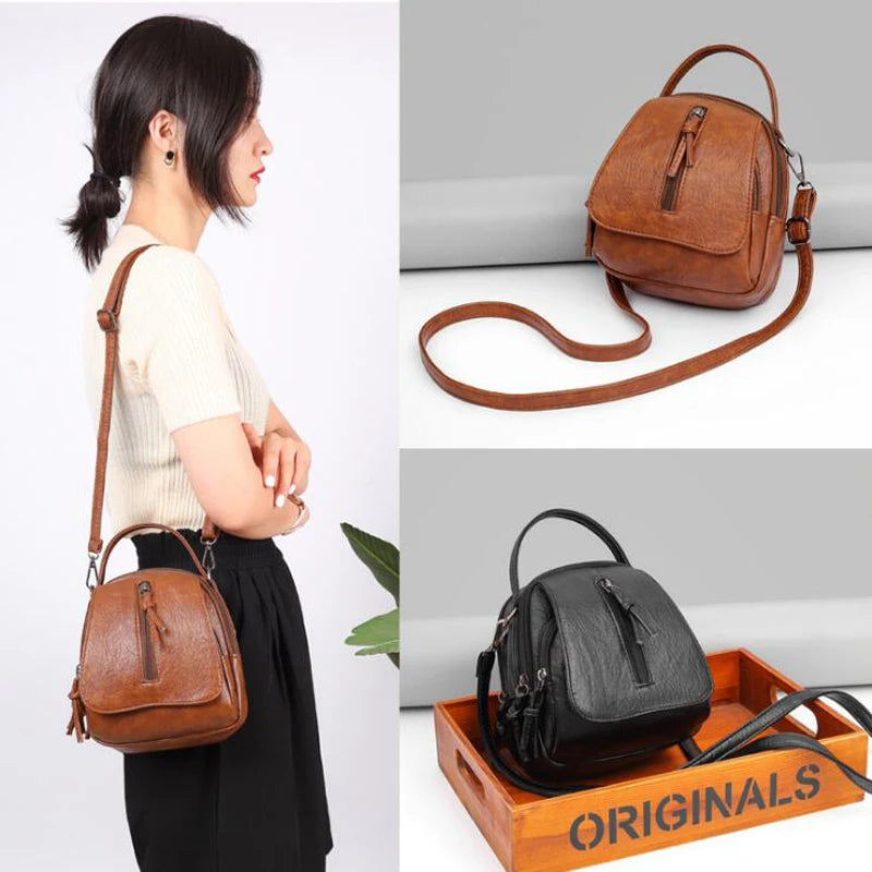 Vintage Soft Leather Shoulder Bags for Women Large Capacity Female Handbag