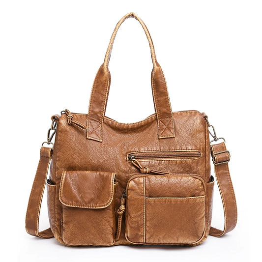 Vintage Leather Shoulder Crossbody Bag for Women Rivet Handbag Large Messenger T