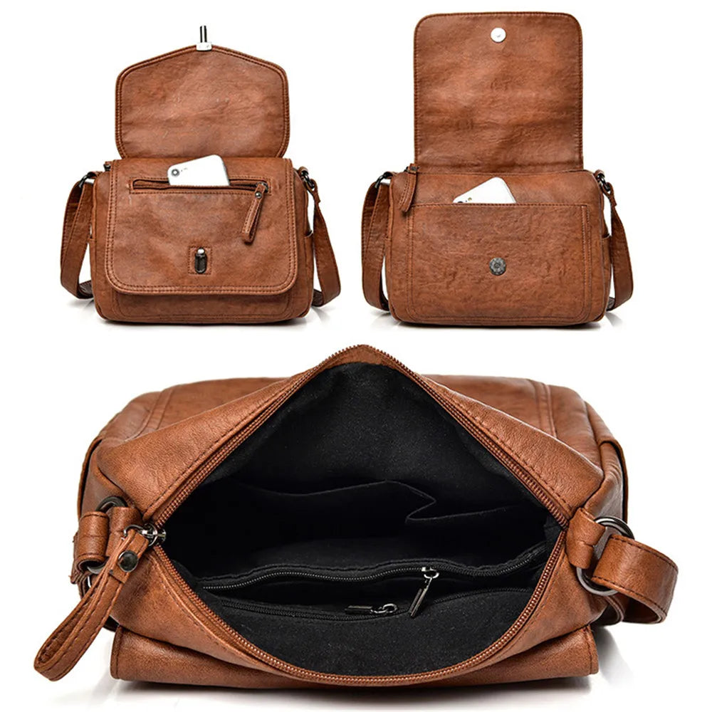 Vintage Leather Women Shoulder Bags Small Crossbody