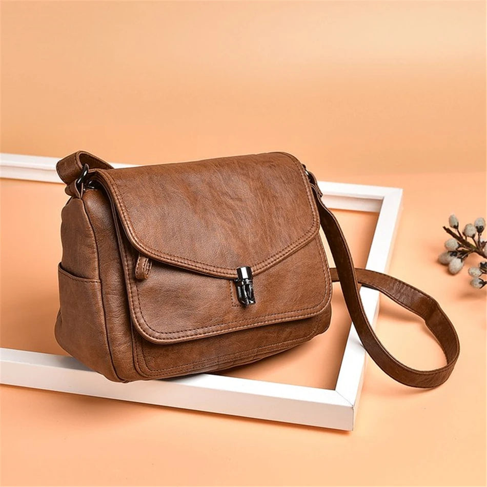 Vintage Leather Women Shoulder Bags Small Crossbody