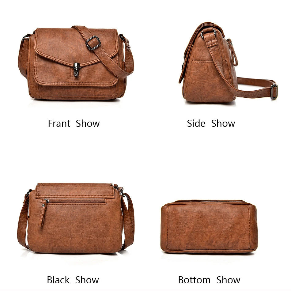 Vintage Leather Women Shoulder Bags Small Crossbody