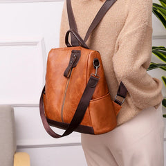 Vintage PU Leather Backpack Large Capacity School Bag Multifunction Anti-theft