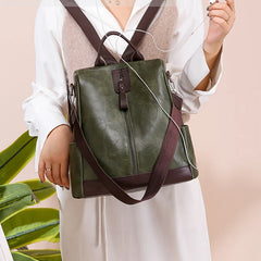Vintage PU Leather Backpack Large Capacity School Bag Multifunction Anti-theft