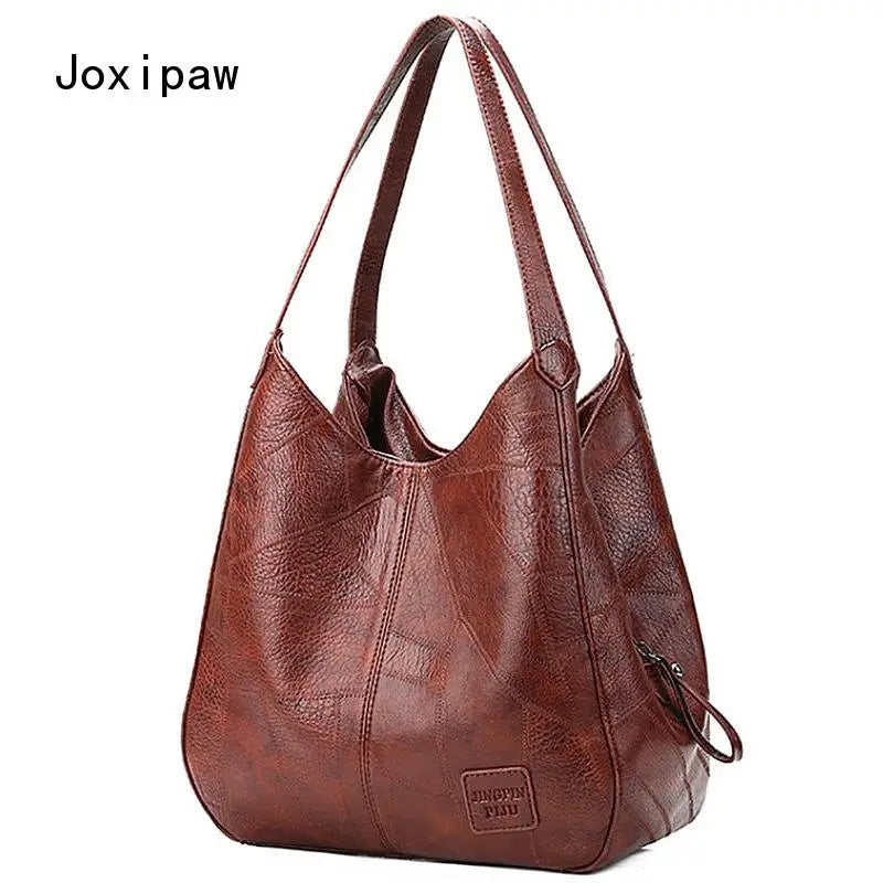 Vintage PU Leather Shoulder Bag for Women Large Capacity Tote Bag