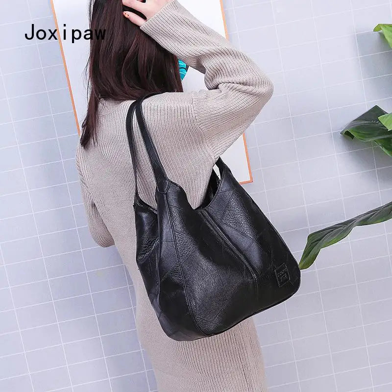 Vintage PU Leather Shoulder Bag for Women Large Capacity Tote Bag