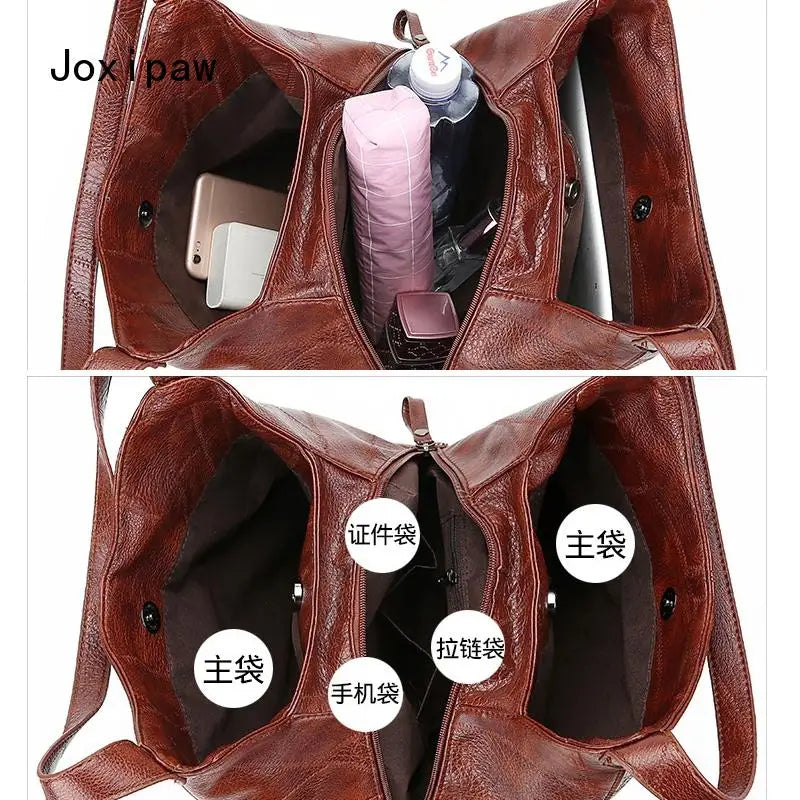 Vintage PU Leather Shoulder Bag for Women Large Capacity Tote Bag