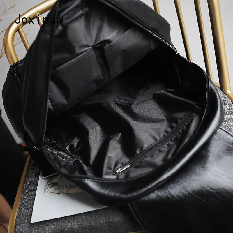 Vintage Soft PU Leather Backpack for Women Large Capacity School Backpack