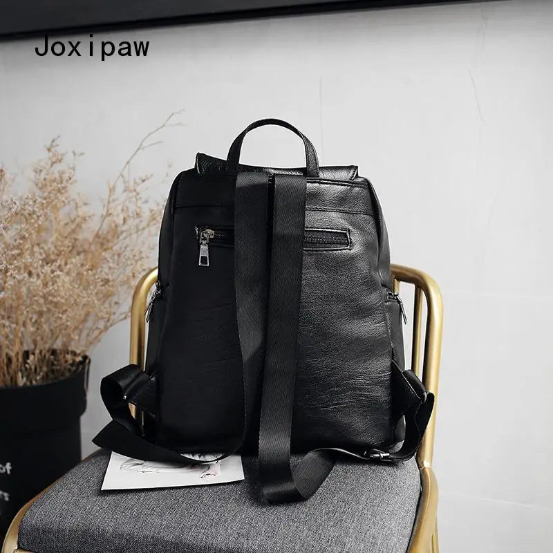Vintage Soft PU Leather Backpack for Women Large Capacity School Backpack