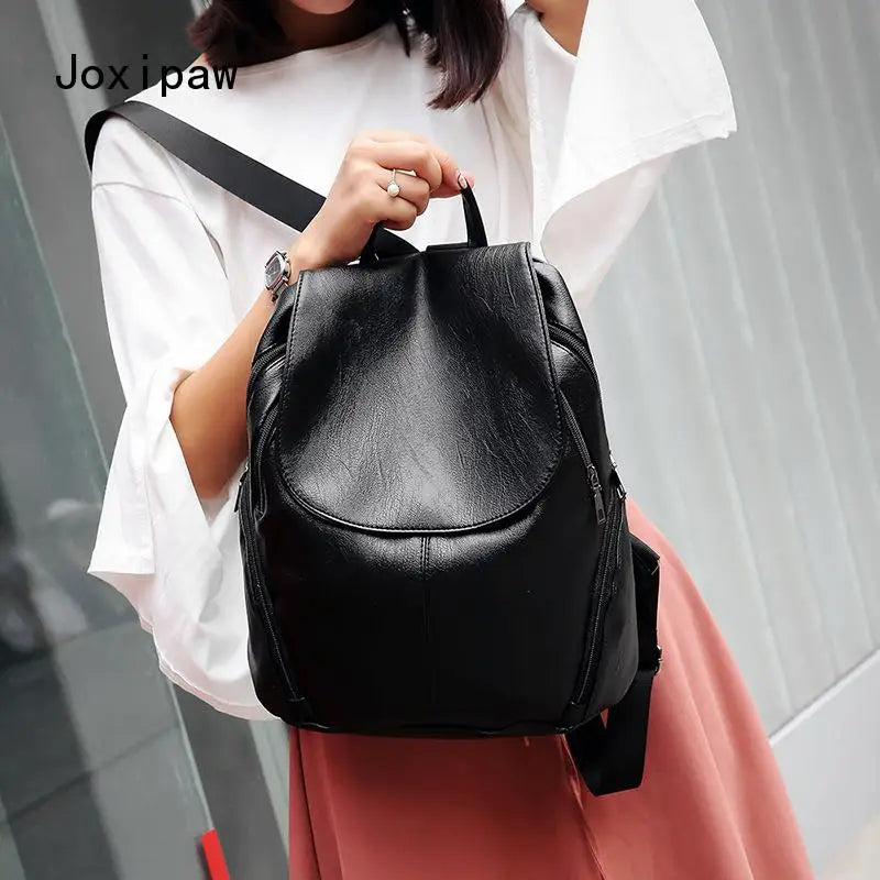 Vintage Soft PU Leather Backpack for Women Large Capacity School Backpack