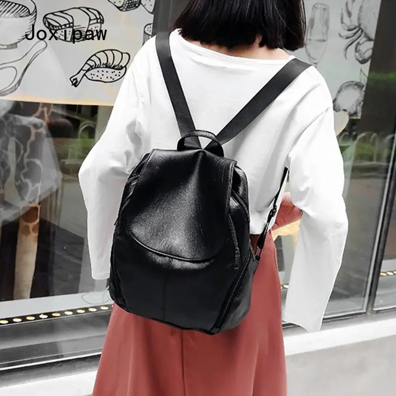 Vintage Soft PU Leather Backpack for Women Large Capacity School Backpack