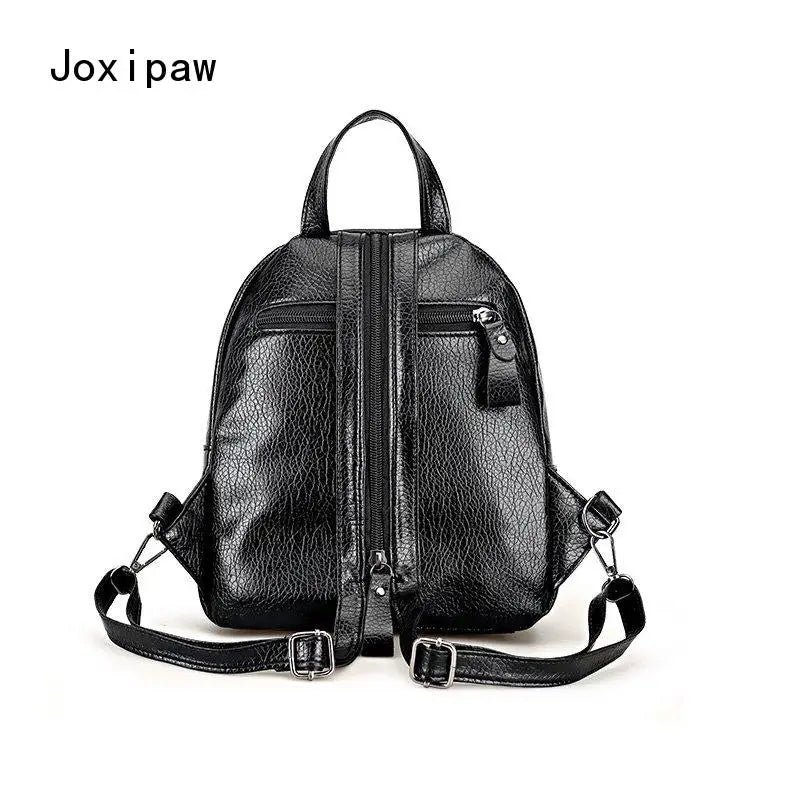 Vintage Soft Pu Leather Backpack for Women Large Capacity School Bag