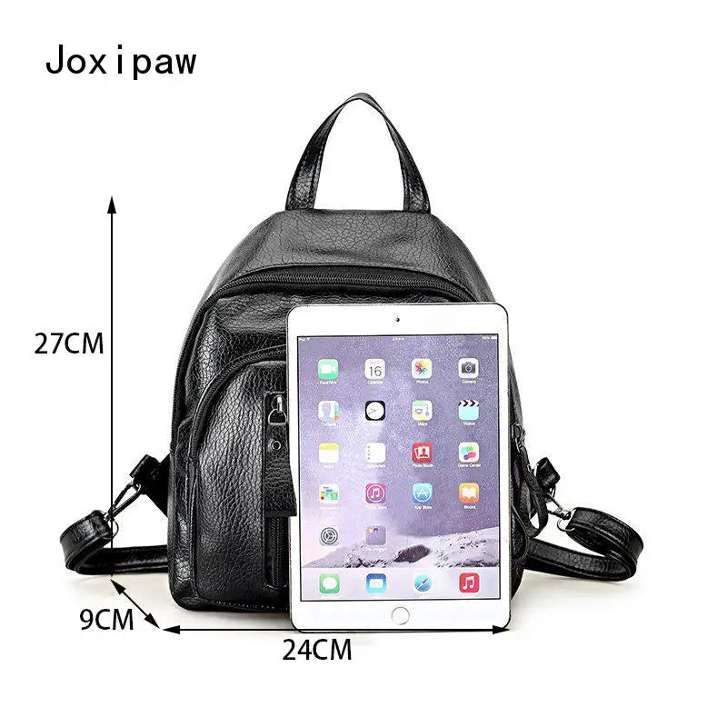 Vintage Soft Pu Leather Backpack for Women Large Capacity School Bag