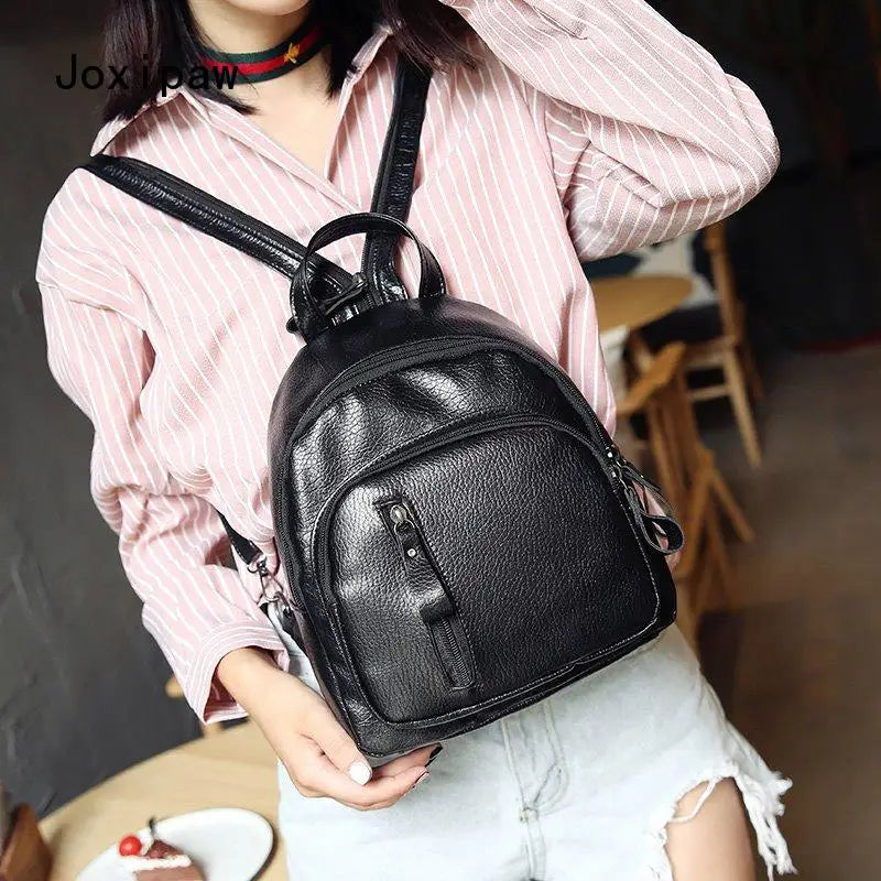 Vintage Soft Pu Leather Backpack for Women Large Capacity School Bag