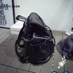 Vintage Soft Pu Leather Weave Backpack Women Large School Bag Pack