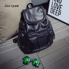 Vintage Soft Pu Leather Weave Backpack Women Large School Bag Pack