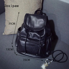Vintage Soft Pu Leather Weave Backpack Women Large School Bag Pack