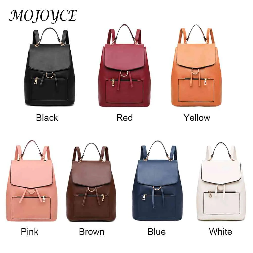 Vintage Solid PU Leather Backpacks for Women
