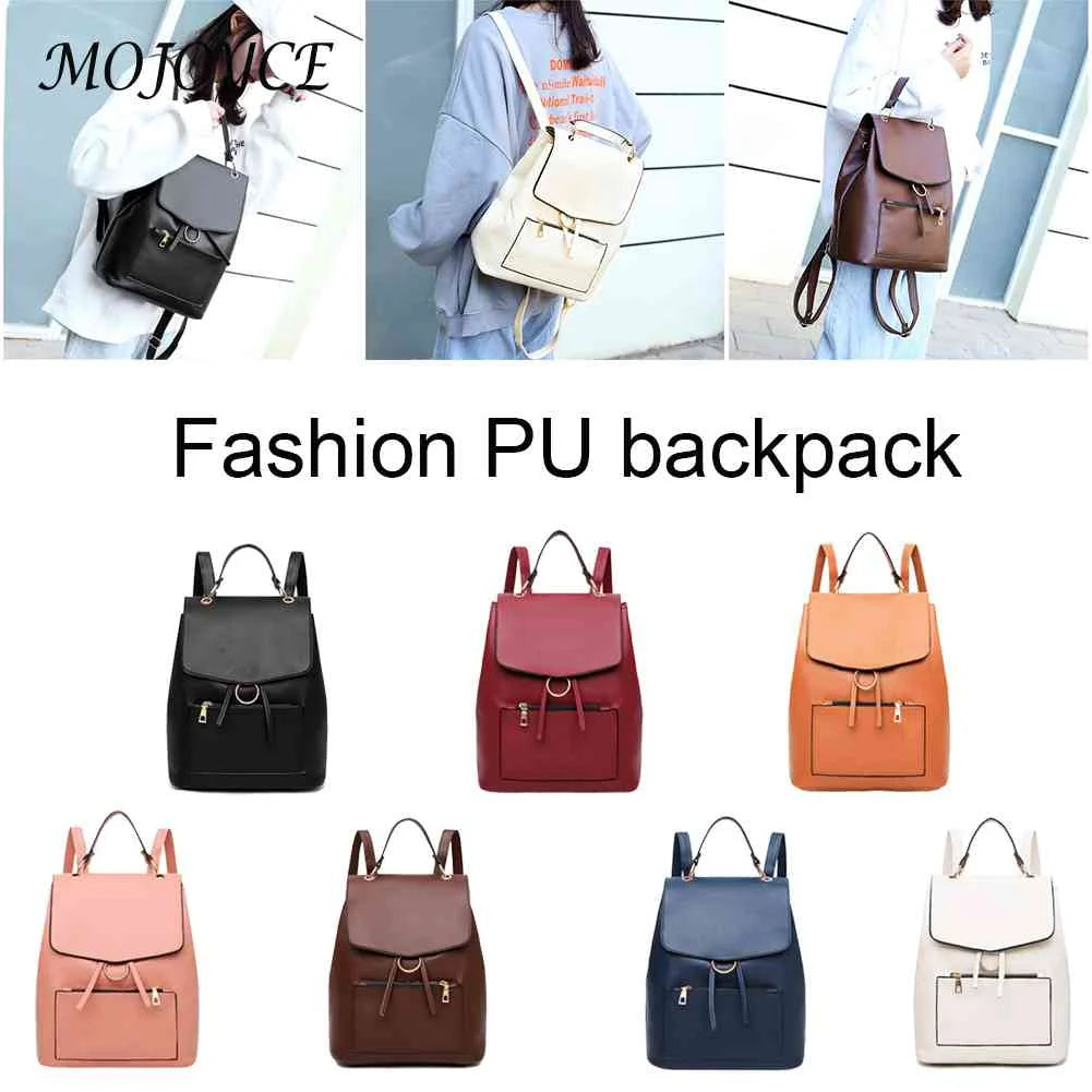 Vintage Solid PU Leather Backpacks for Women