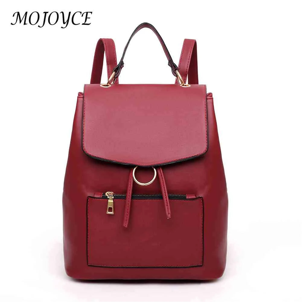 Vintage Solid PU Leather Backpacks for Women