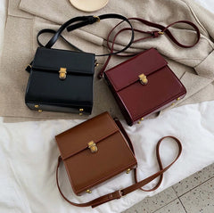 Vintage Solid Leather Crossbody Bag for Women Shoulder Messenger Lady Handbags