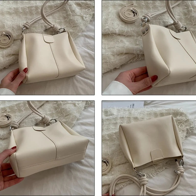 Vintage Soft PU Leather Shoulder Bag Stylish Bucket Crossbody Bag