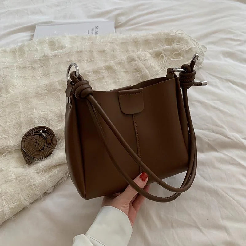 Vintage Soft PU Leather Shoulder Bag Stylish Bucket Crossbody Bag