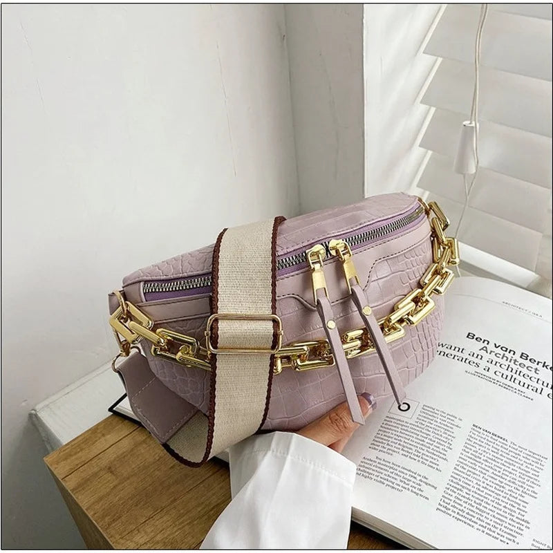 Vintage Stone Pattern PU Leather Waist Bags For Women