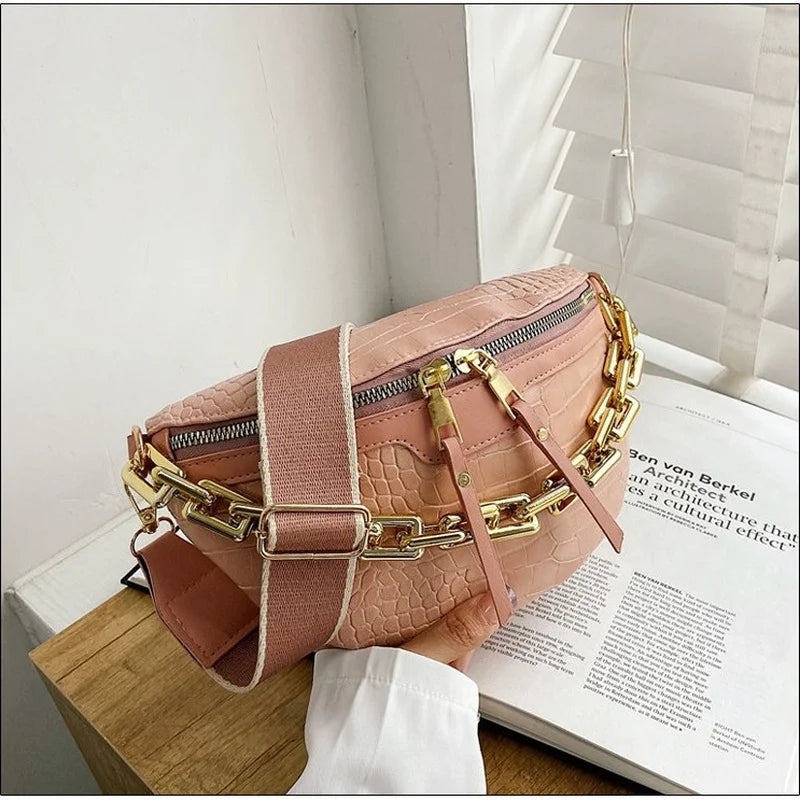 Vintage Stone Pattern PU Leather Waist Bags For Women
