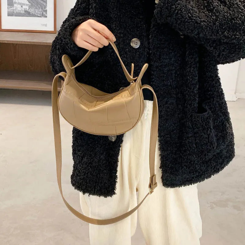 Vintage Stone Pattern PU Leather Crossbody Bag for Women