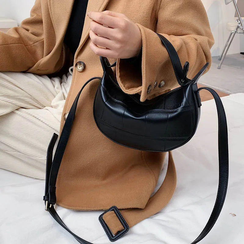 Vintage Stone Pattern PU Leather Crossbody Bag for Women