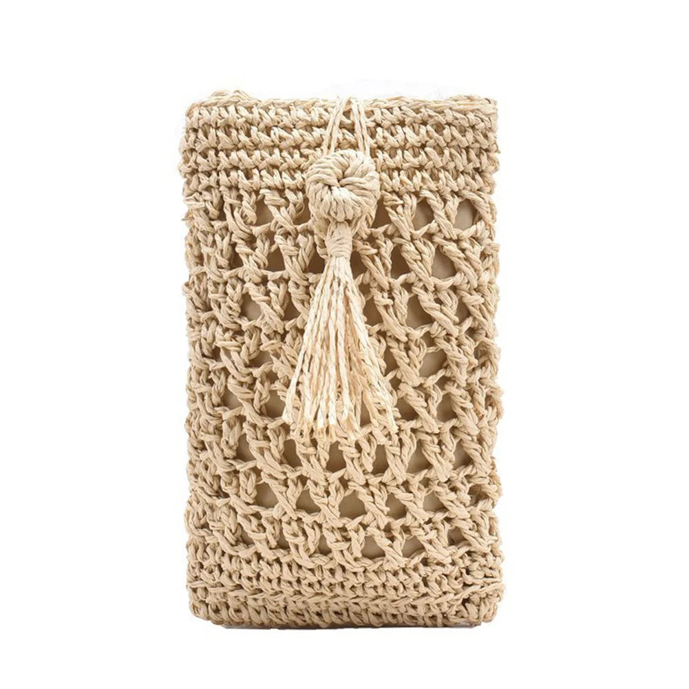 Vintage Straw Crossbody Phone Bag Women Small Purse Ladies Single Shoulder Pouch