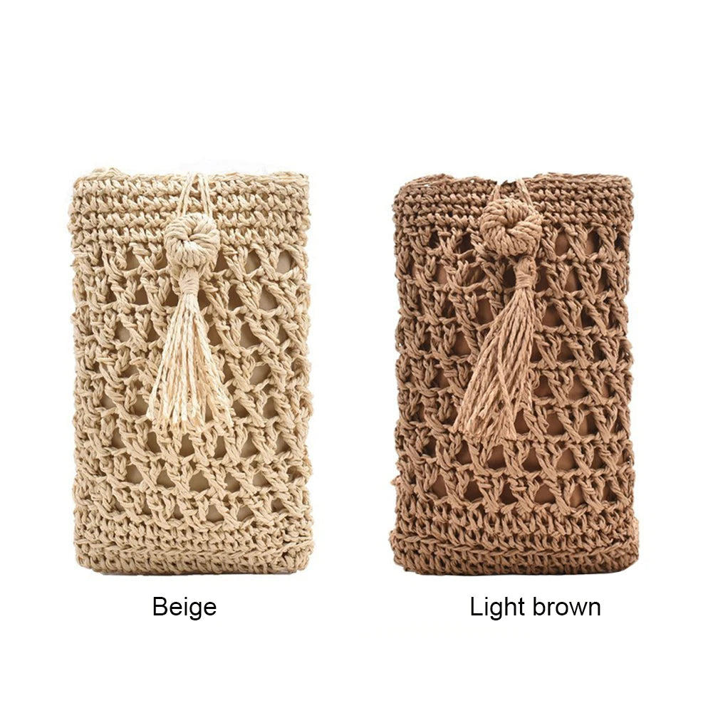 Vintage Straw Crossbody Phone Bag Women Small Purse Ladies Single Shoulder Pouch
