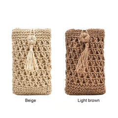 Vintage Straw Crossbody Phone Bag Women Small Purse Ladies Single Shoulder Pouch