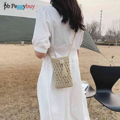 Vintage Straw Crossbody Phone Bag Women Small Purse Ladies Single Shoulder Pouch