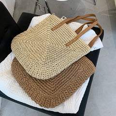 Vintage Straw Woven Shoulder Shopping Bag Casual Women Large Capacity Totes