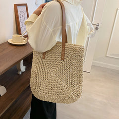 Vintage Straw Woven Shoulder Shopping Bag Casual Women Large Capacity Totes