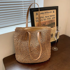 Vintage Straw Woven Shoulder Shopping Bag Casual Women Large Capacity Totes