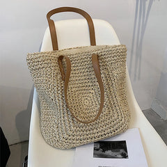 Vintage Straw Woven Shoulder Shopping Bag Casual Women Large Capacity Totes