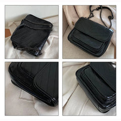 Vintage Stripe Women Shoulder Flap Bag High Oil PU Leather Handbags