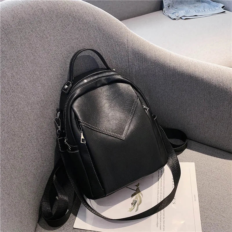 Vintage Style Leather Backpack for Teenager Girls Schoolbag
