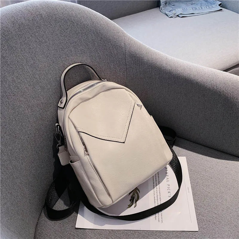 Vintage Style Leather Backpack for Teenager Girls Schoolbag
