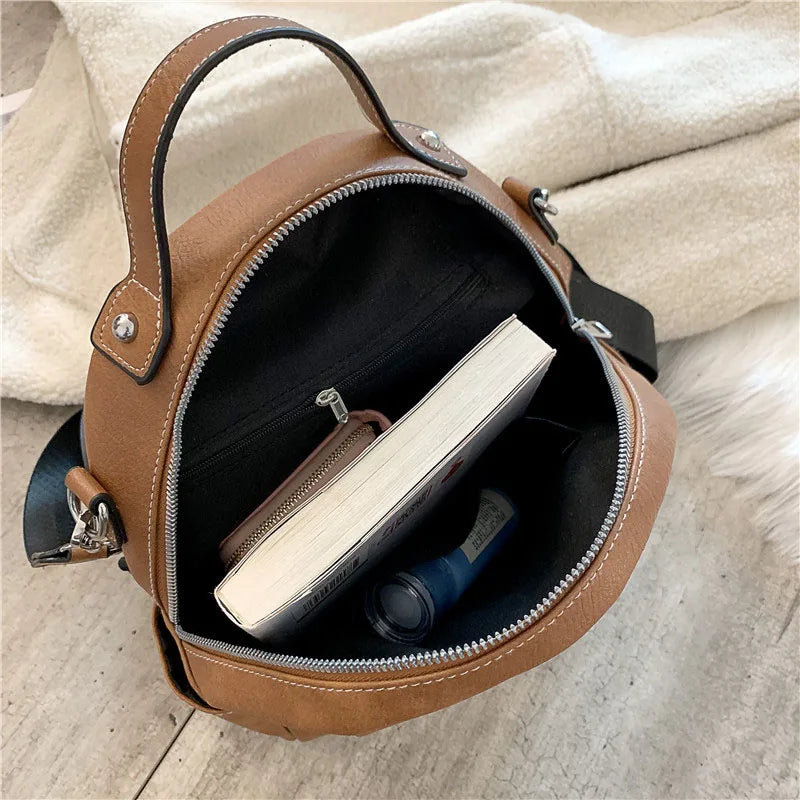 Vintage Style Leather Backpack for Teenager Girls Schoolbag