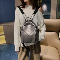 Vintage Style Leather Backpack for Teenager Girls Schoolbag