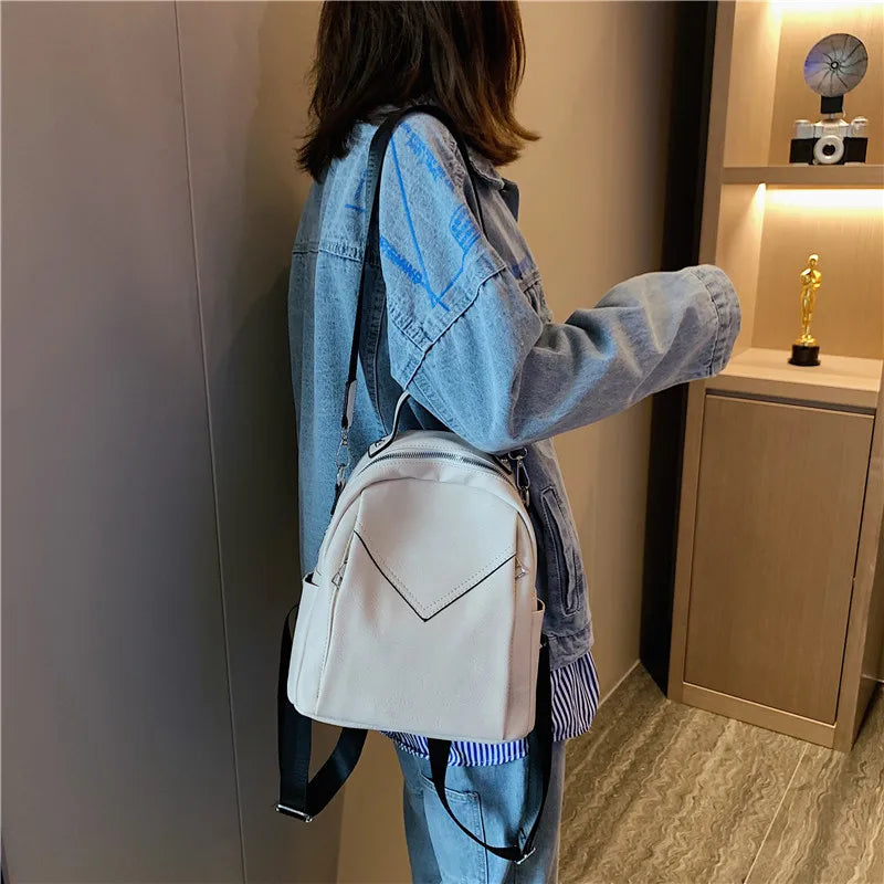 Vintage Style Leather Backpack for Teenager Girls Schoolbag
