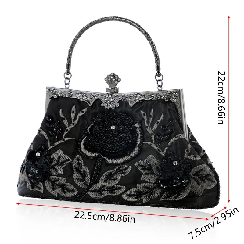 Vintage Beaded Floral Clutch Evening Bag Wedding Party Prom Handbag