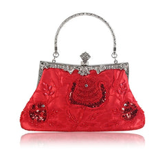 Vintage Beaded Floral Clutch Evening Bag Wedding Party Prom Handbag