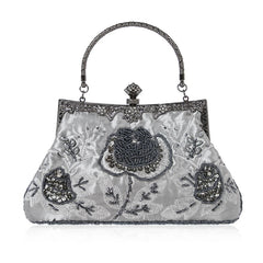 Vintage Beaded Floral Clutch Evening Bag Wedding Party Prom Handbag